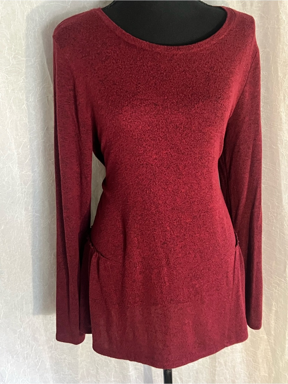 Caslon burgundy long sleeve ruffle tee